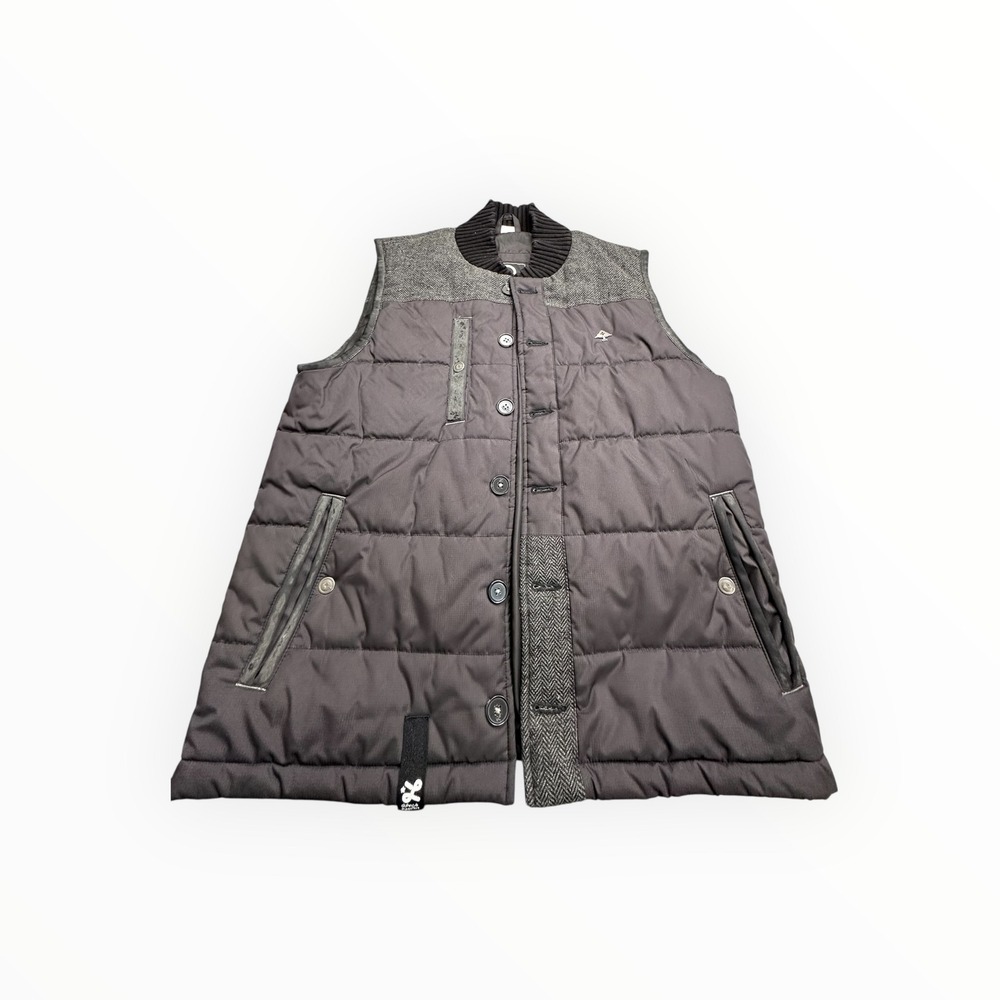 LRG Lifted Research Group Mens Grey Herringbone‎ Puffer Vest Small